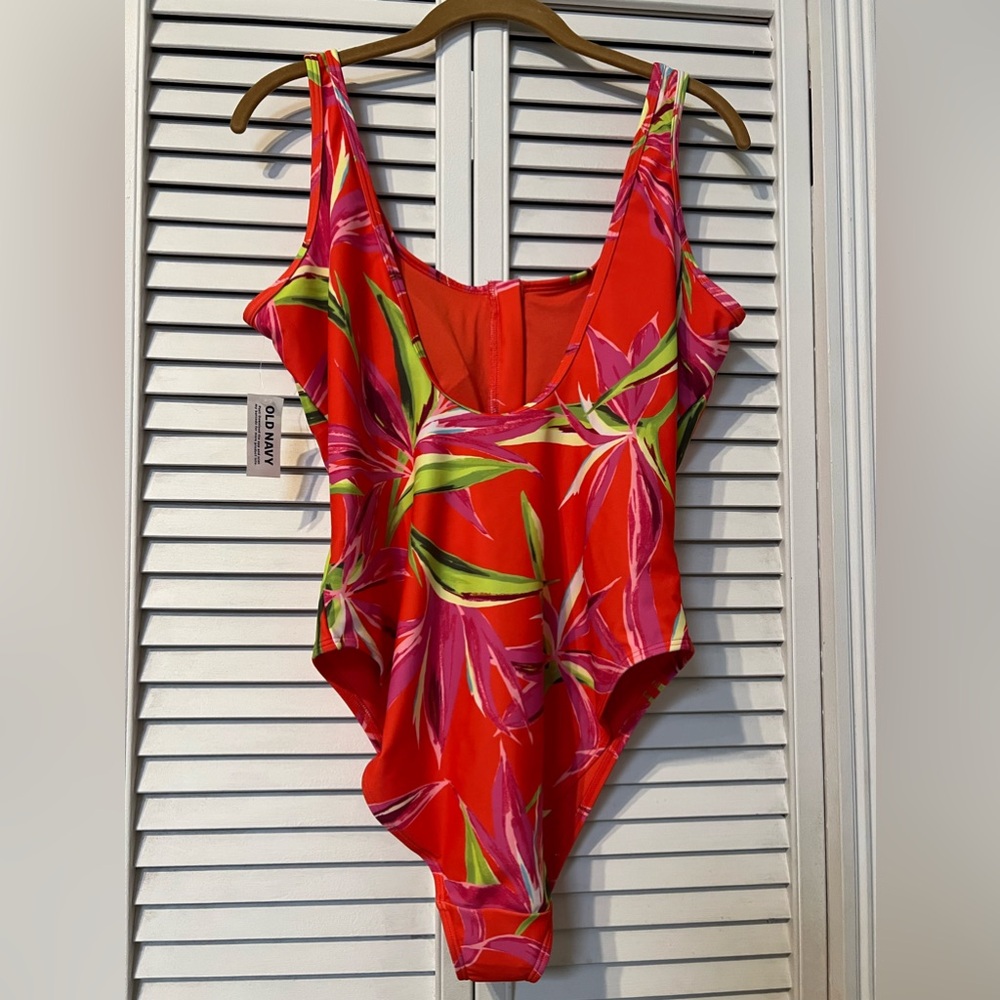 🌴Orange Floral Zip-Front Swimsuit🌴 - Picture 2 of 2